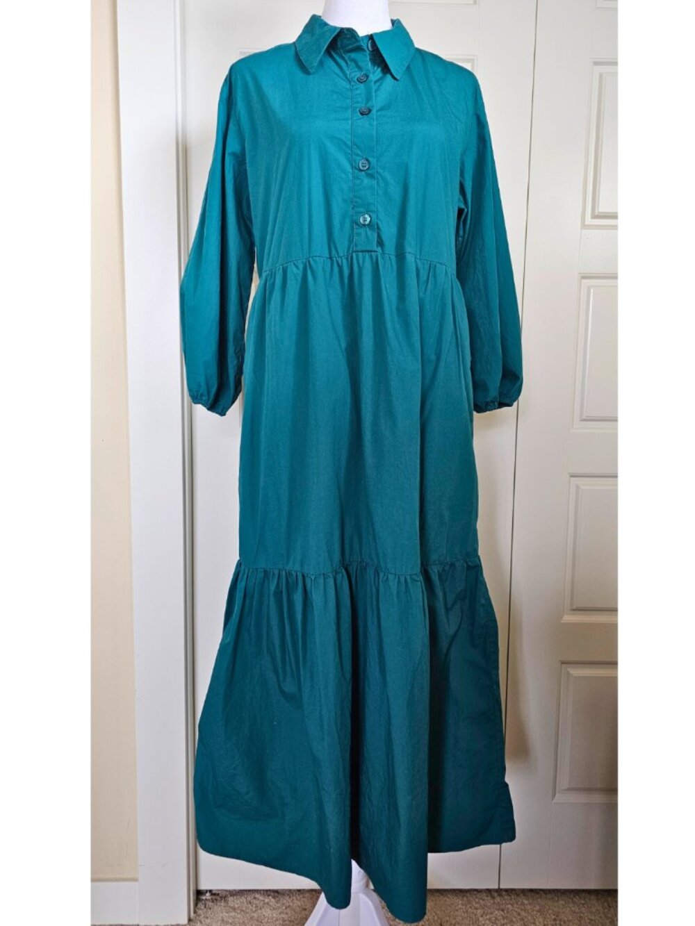 Quince Organic Cotton Poplin Midi Tunic Dress Garden Green S